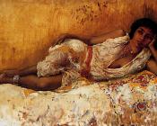 Moorish Girl Lying on a Couch: Rabat Morocco - 埃德温·罗德·威克斯
